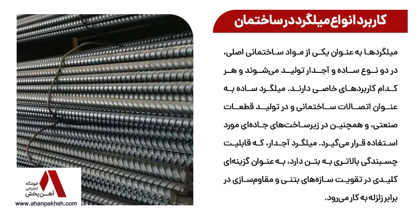 کاربرد انواع میلگرد در ساختمان